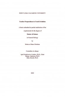 Teacher Preparedness to Teach Evolution