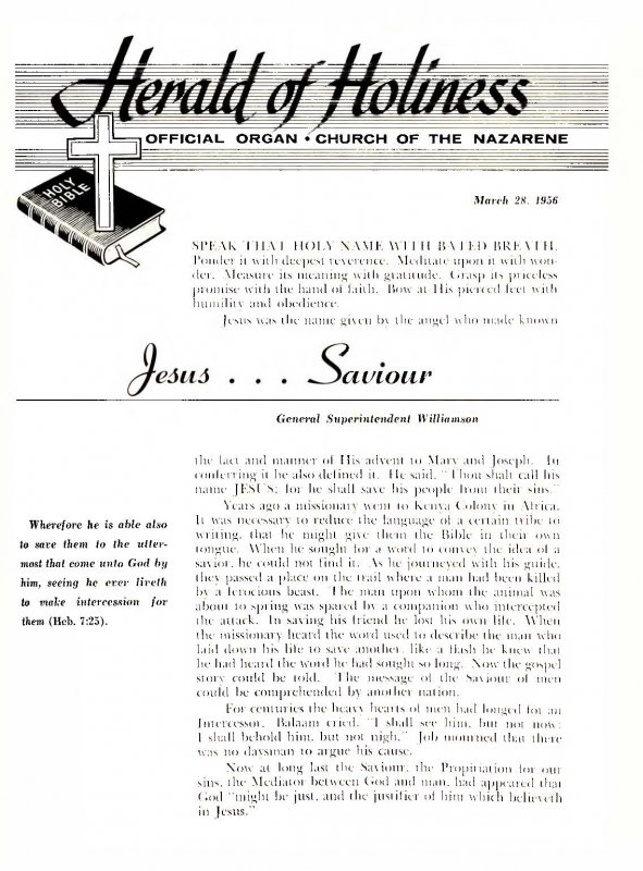 Title Page of Herald of Holiness - March 28, 1956