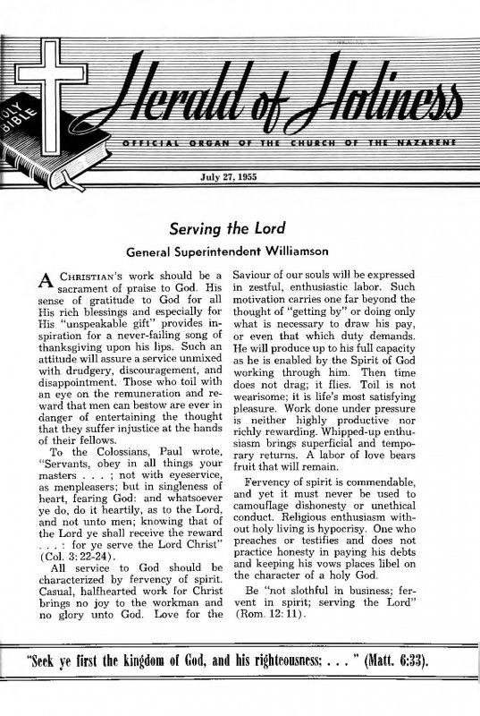 Title Page of Herald of Holiness - July 27, 1955.