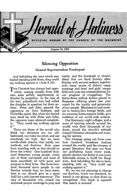 Title Page of Herald of Holiness - August 10, 1955.