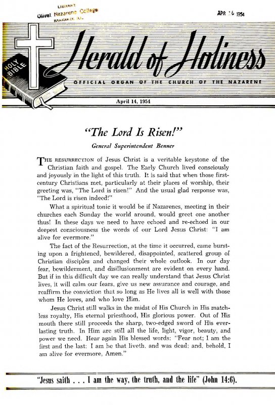 Title Page of Herald of Holiness - April 14, 1954