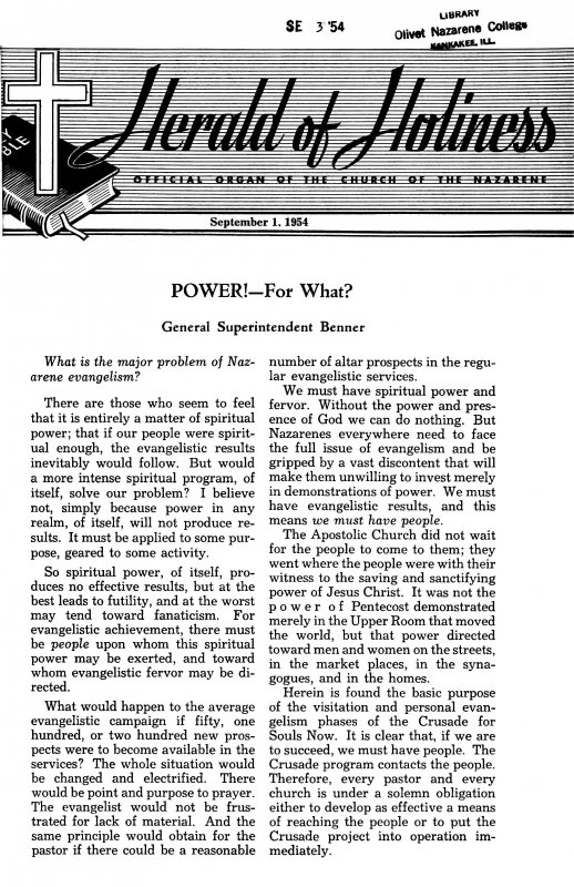 Title Page of Herald of Holiness - September 1, 1954