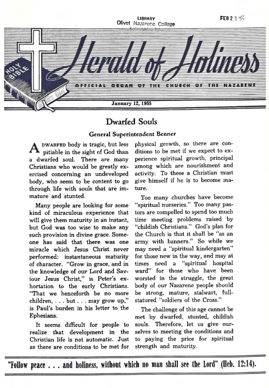 Title Page of Herald of Holiness - January 12, 1955