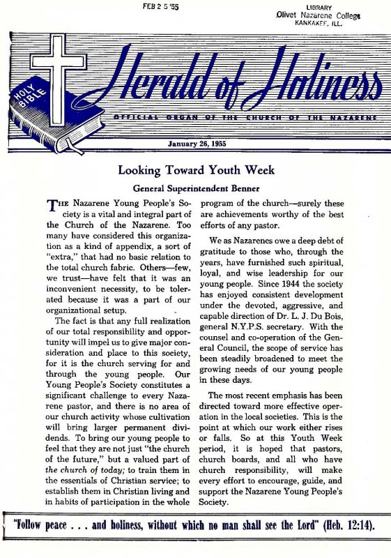 Title Page of Herald of Holiness - January 26, 1955