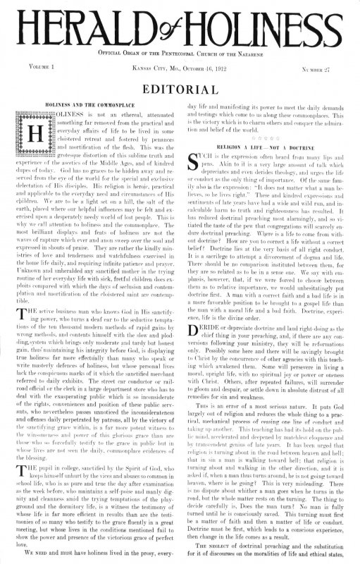 Title Page of Herald of Holiness - October 16, 1912