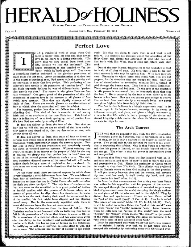 Title Page of Herald of Holiness - February 16, 1916