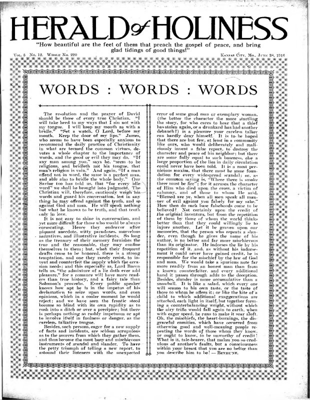 Title Page of Herald of Holiness - June 28, 1916