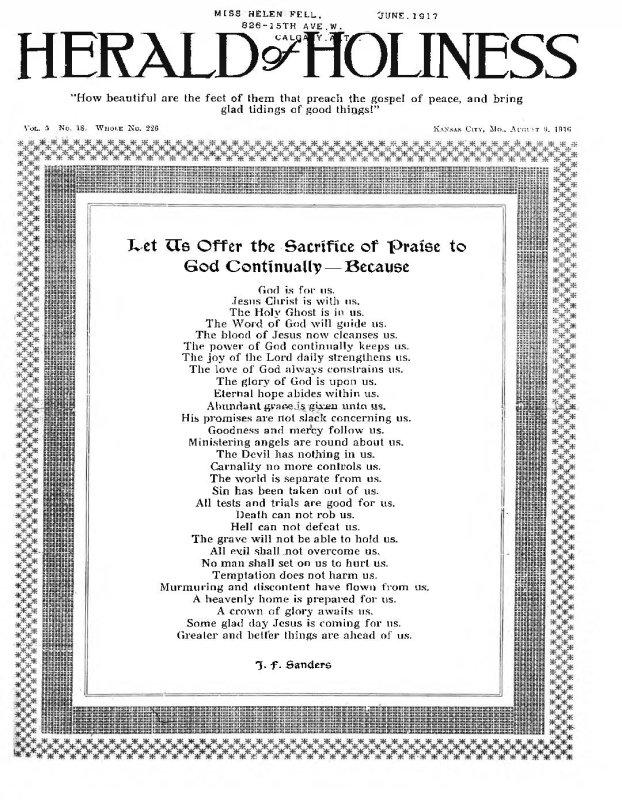 Title Page of Herald of Holiness - August 9, 1916