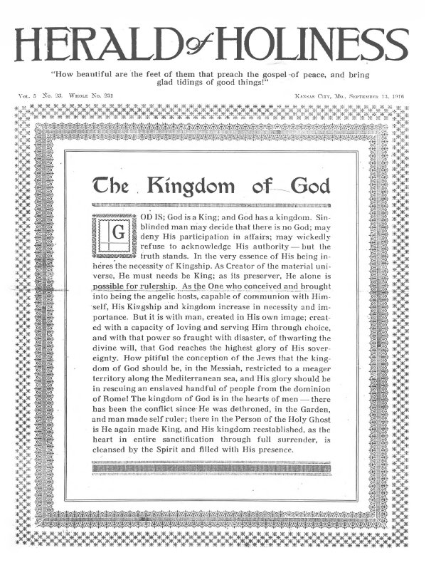Title Page of Herald of Holiness - September 13, 1916