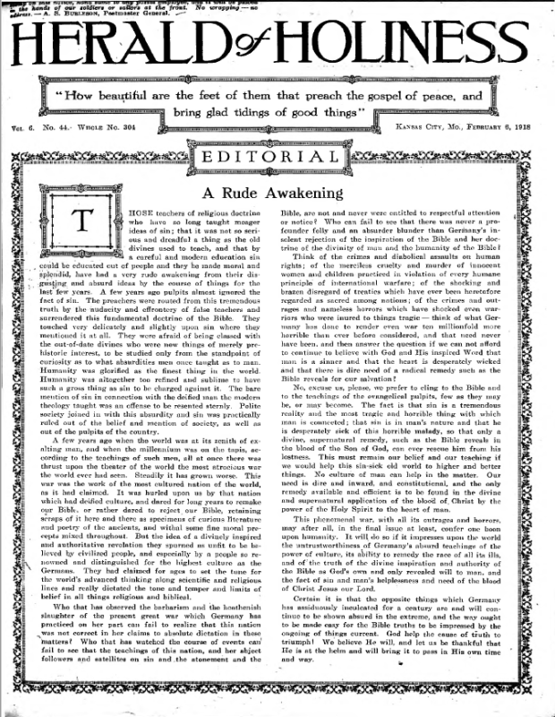 Title Page of Herald of Holiness - February 6, 1918