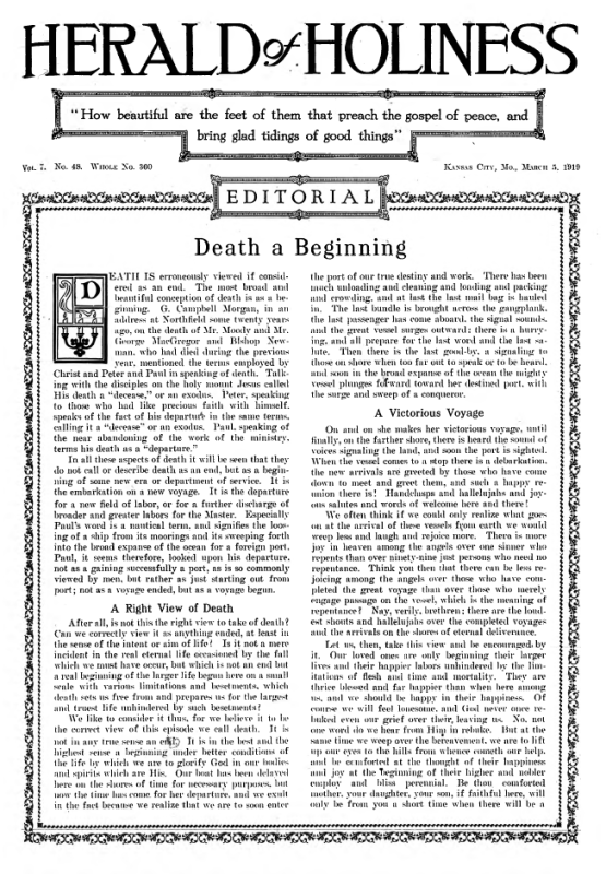 Title Page of Herald of Holiness - March 5, 1919