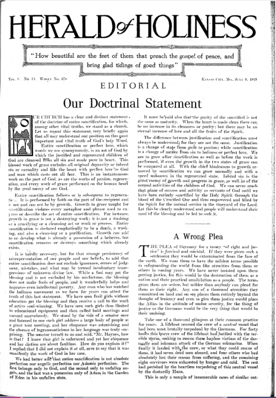 Title Page of Herald of Holiness - July 9, 1919