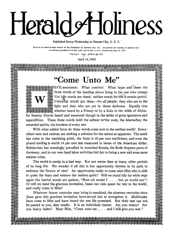 Title Page of Herald of Holiness - April 14, 1920