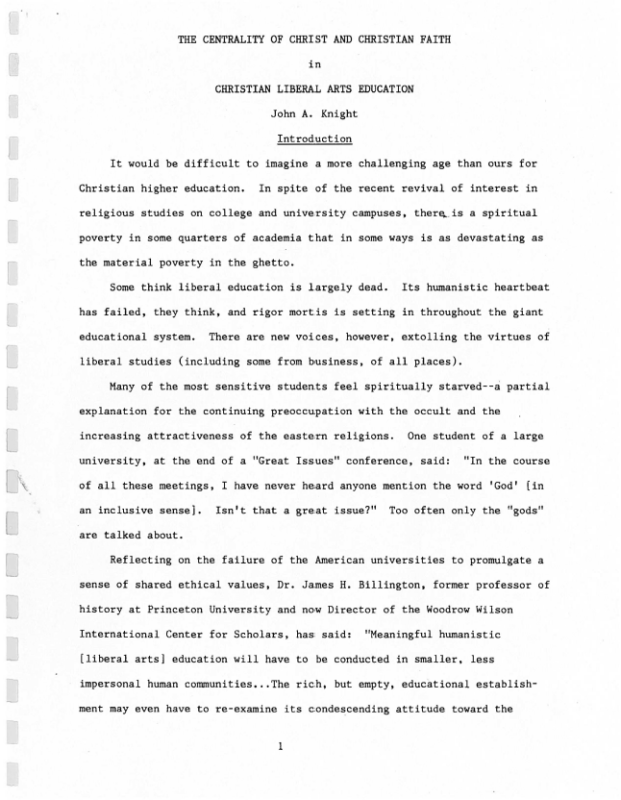 The Centrality of Christ and Christian Faith in Christian Liberal Arts Education