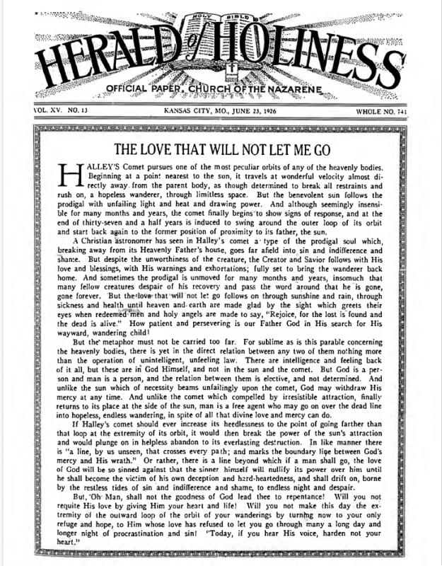 Front page of Herald of Holiness - June 23, 1926
