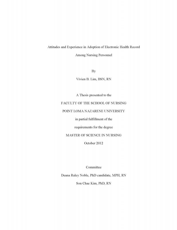 Attitudes and Experience in Adoption of Electronic Health Record Among Nursing Personnel