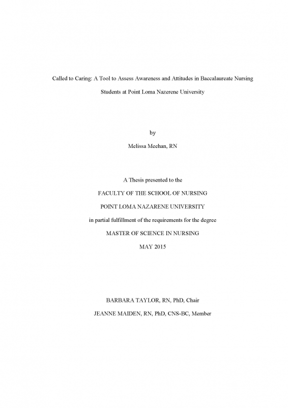Called to Caring: A Tool to Assess Awareness and Attitudes in Baccalaureate Nursing Students at Point Loma Nazarene University