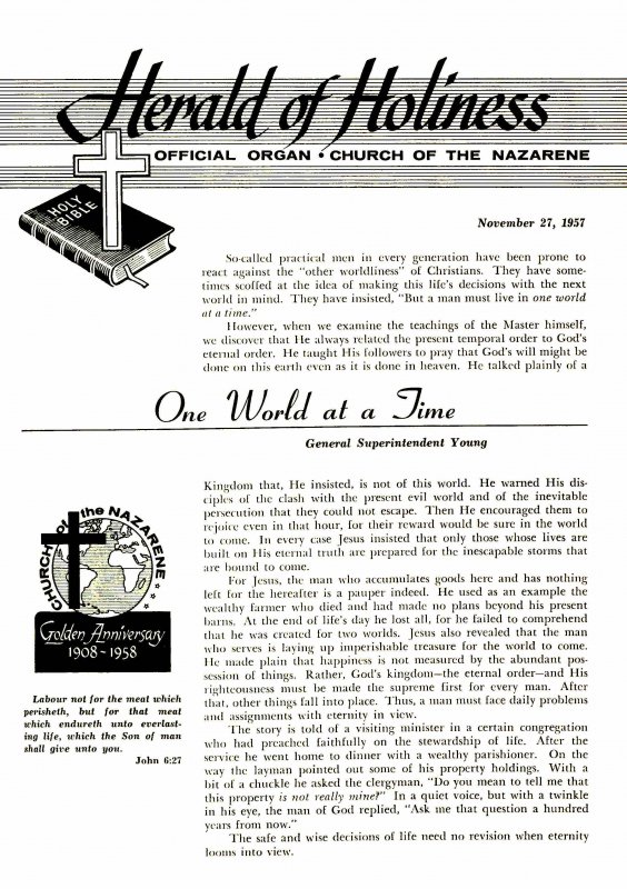 Herald of Holiness - November 27, 1957
