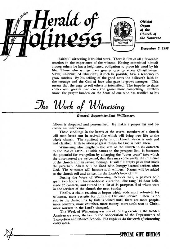 Herald of Holiness - December 3, 1958