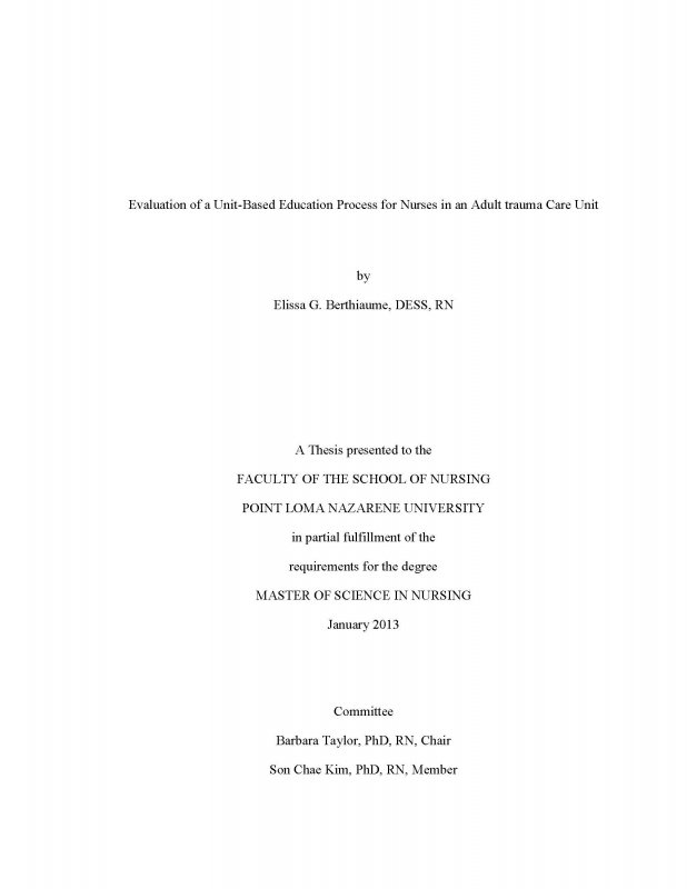 Evaluation of a Unit-Based Education Process for Nurses in an Adult Trauma Care Unit