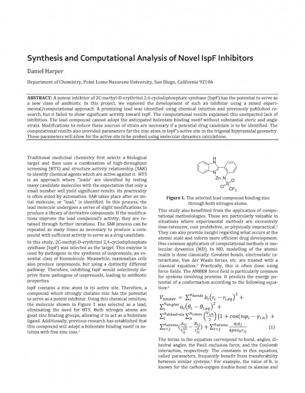 Synthesis and Computational Analysis of Novel IspF Inhibitors